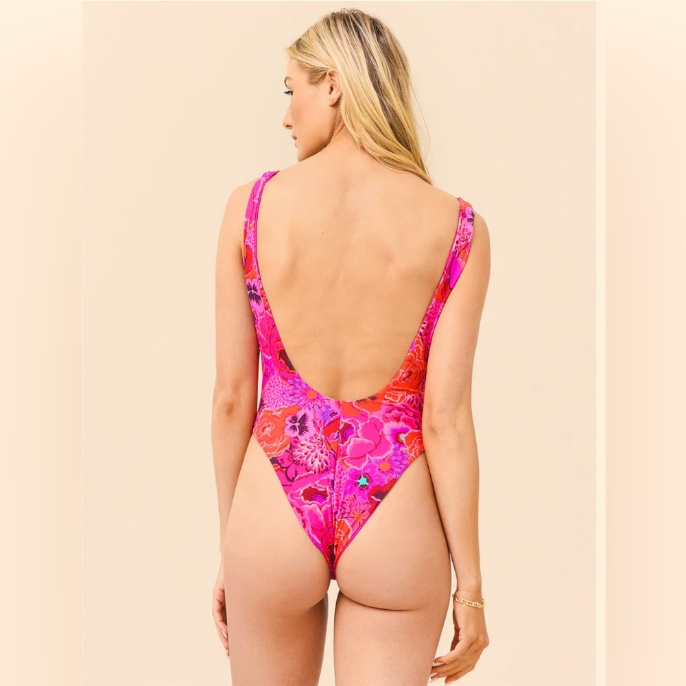 Reina Olga pink Floral Funky Print One-Piece Swimsuit Size 1 - Picture 2 of 7
